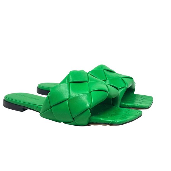 Bottega Veneta Nappa Maxi Intrecciato Lido Flat Sandals Green Size 37.5 7.5 - Picture 13 of 13